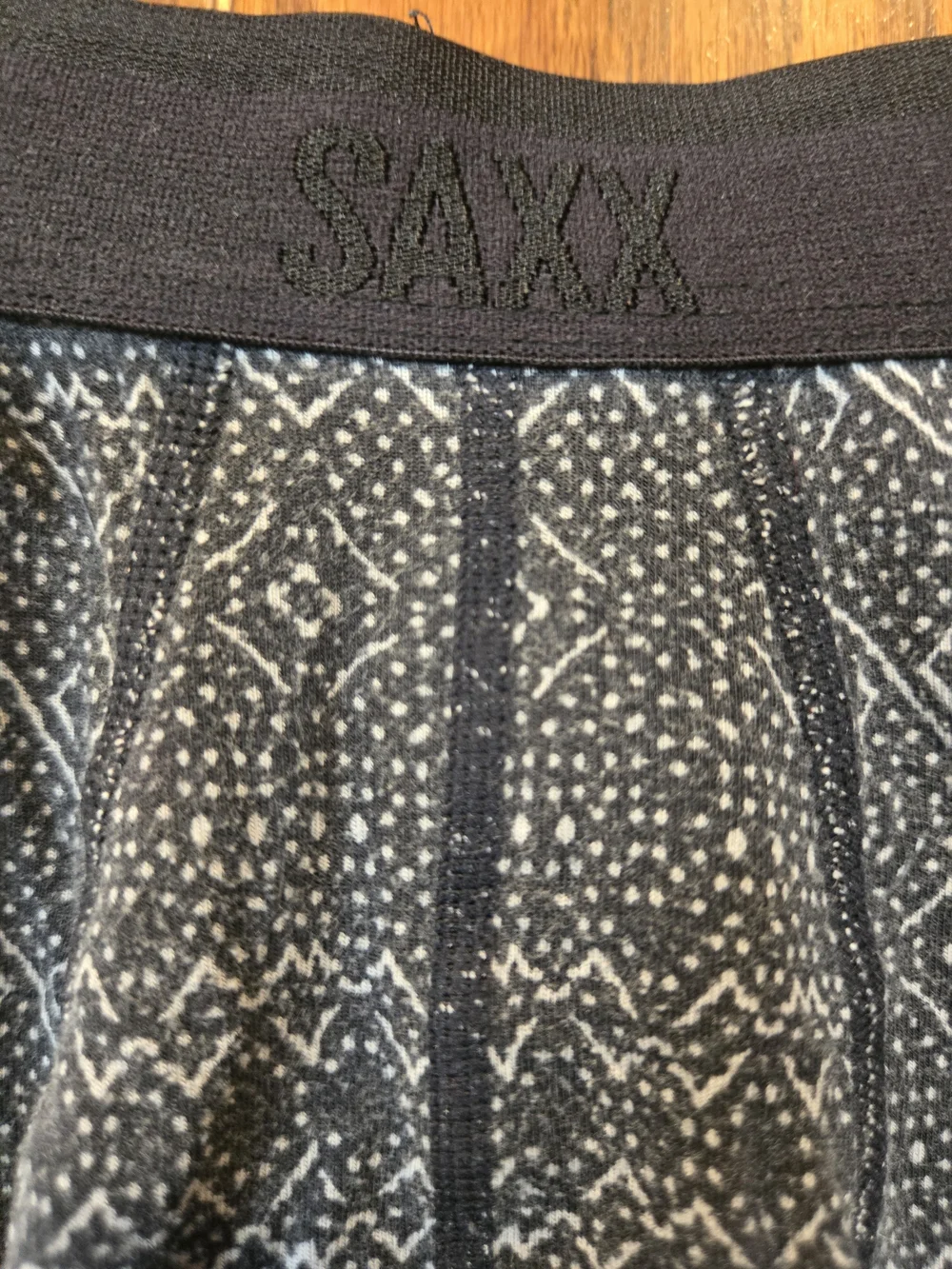 Saxx Men's Boxer Briefs in Black and Gray Geometric Print Medium